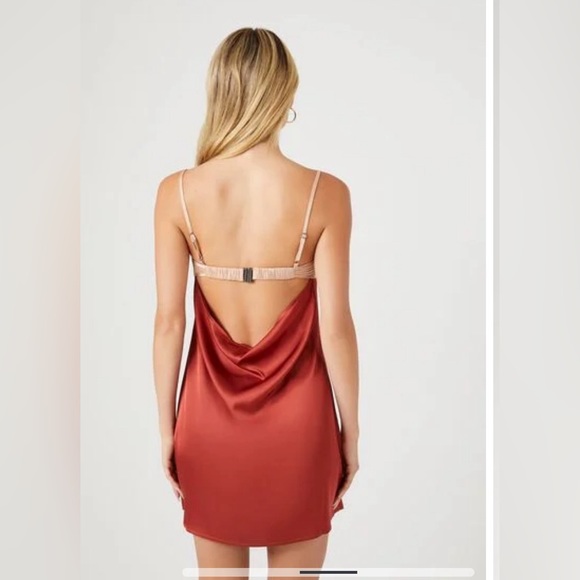 Brick And Faded Pink Satin Color Block Mini Dress Forever 21 Size S - Picture 2 of 8